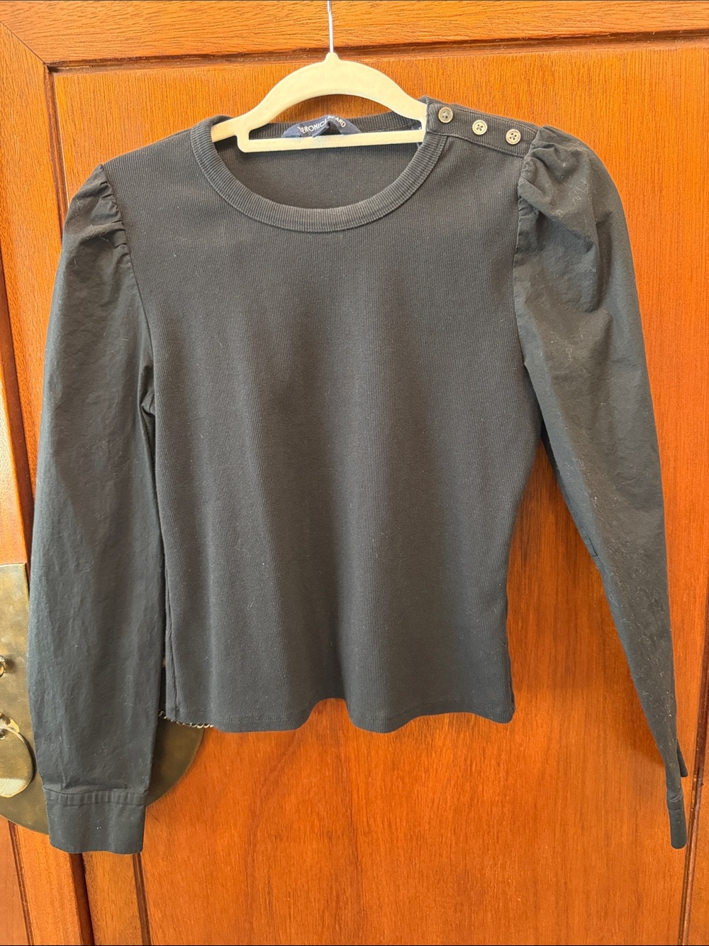 Veronica Beard Women’s Black Puff-Sleeve Button-Shoulder Knit Top